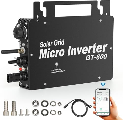DeWin Onduleur Solaire, Micro Onduleur Solaire 600W Grid Tie Inverter MPPT Onduleur Solaire Étanche Onduleur de Grille Solaire avec Application de Communication WiFi Surveillance AC220V