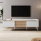 BTM Meuble TV, Design Blanc Élégant & 2 Tiroirs & Plateau Bas & 2 Portes Coulissantes, Table Télé Banc Télévision en Bois, Moderne pour Salon Chambre,160 x40x58cm