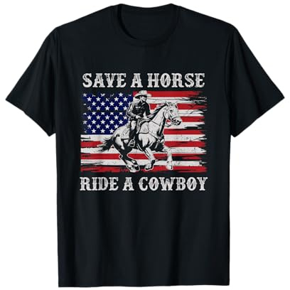 Save A Horse Ride A Cowboy Vintage Western Country USA FLag T-Shirt