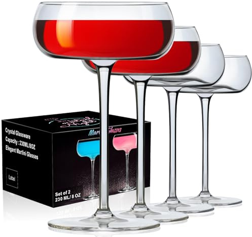 ParaCity Martini Gläser 240 ml, Kristall Cocktailgläser 4er-Set, mundgeblasene Premium-Kristall Champagner Gläser, Sektschalen, perfekt für Cocktails, Martinis, Margaritas, Partys
