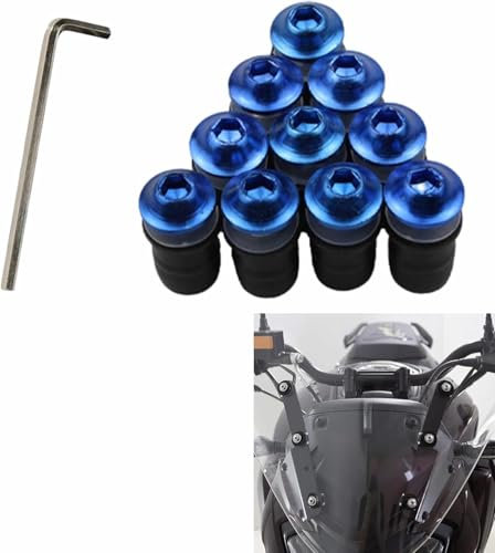 Motorrad Windschild Befestigung Schrauben,M5 x 16mm Motorrad Windschutzscheiben Bolzen,10 Stück Bolzen und Schrauben für Windschutzscheibe,Schraubendreher,Windschild Befestigung Schrauben ((Blau)