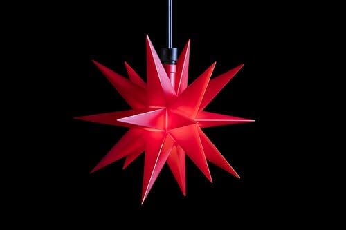 Sterntaler Dekostern | Weihnachtsstern Kunststoff | 18-Zacker | mit Timer | Rot | 16cm | Außen | LED | Batterie
