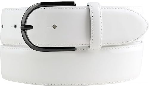BELTINGER Lack-Gürtel aus Leder 4 cm | Glänzender Damengürtel 40mm | Eleganter Gürtel für Damen | Schwarze Gürtelschnalle | Weiß 80cm