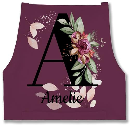 Schürze - und - Buchstabe anpassbar mit Name I Geschenk Initialen - 85x69 - Aubergine - personalisierte kochschürze geschenke für ältere damen buchstaben a backschürze schürze+personalisiert