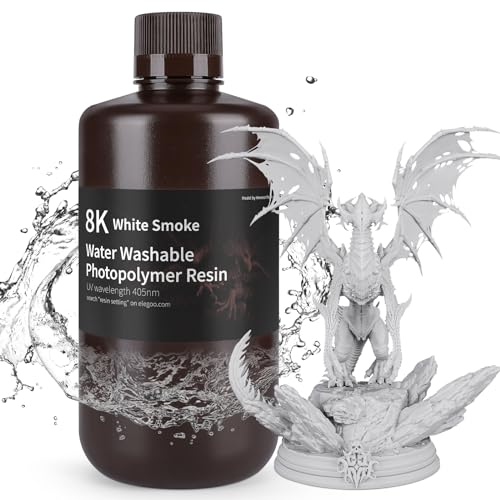 ELEGOO 405nm 8K Wasser Waschbares Resin, 3D Drucker Rapid Resin für LCD UV Härtung Photopolymer 3D Drucker 1000g Weiß Rauchig