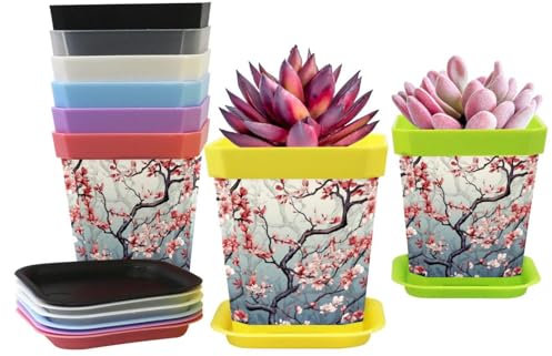 8er Set Blumentopf Pflanztöpfe mit Sockel - Grau Blau Weiß Chevron Zick-Zack Muster Kleine Indoor/Outdoor Sukkulenten Töpfe für Garten und Kinderzimmer