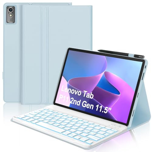 Tastiera per Lenovo Tab P11 2nd Generazione, Custodia con Tastiera per Lenovo Tab P11 11.5 pollici, Cover Tastiera Italiano Retroilluminata Bluetooth per Lenovo Tab P11 (2nd Gen) 2022, Azzurro
