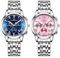 JewelryWe Uhren Damen Edelstahl Leuchtzeiger: 2pcs Datum Kalender 30m Wasserdicht Analog Quarz Armbanduhr Frauen Silber Edelstahl Armband Uhr Damenuhr mit Rosa/Blau Römischen Ziffern Zifferblatt