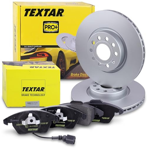 TEXTAR Bremsenset Vorderachse inkl. Bremsscheiben vorne Ø 312 mm innenbelüftet und Bremsbeläge vorne mit Verschleißkontakt Kompatibel mit AUDI A3, SEAT, SKODA, VW BEETLE, CADDY, GOLF, JETTA, PASSAT