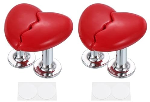 sourcing map Lot de 4 boutons poussoirs pour réservoir de toilettes en forme de cœur - Pièce de rechange pour femme - Long clou rouge