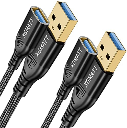 USB 3.0 Verlängerung Kabel 0.8M 2Stück USB Verlängerungskabel A Stecker auf A Buchse mit eleganten Alluminiumsteckern, Nylon Stoffmantel für Kartenlesegerät,Tastatur, Drucker,PS VR, Kamera,schwarz