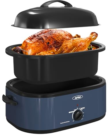 Sunvivi - Horno tostador eléctrico con tapa autohilado, tostadores de pavo de 20 cuartos de galón con función única de descongelación/calor, tostador grande con bandeja extraíble y estante, acero
