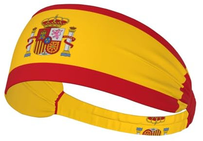 OBAOYY Diadema elástica para ejercicio con la bandera de España, banda para el sudor para hombre, unisex, para un estilo de vida activo, negro, FD-12157