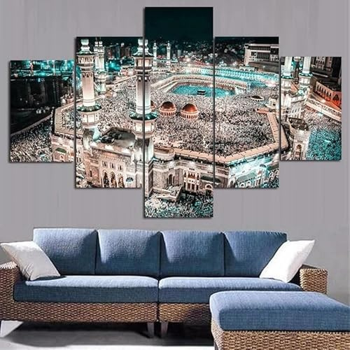 ZUROJ 5-teiliges Leinwandbild Muslim Islam Saudi-Arabien Mekka-Moschee | Kunstdruck auf Leinwand, Wandbild für Wohnzimmer, Wandbild für Schlafzimmer, Modern