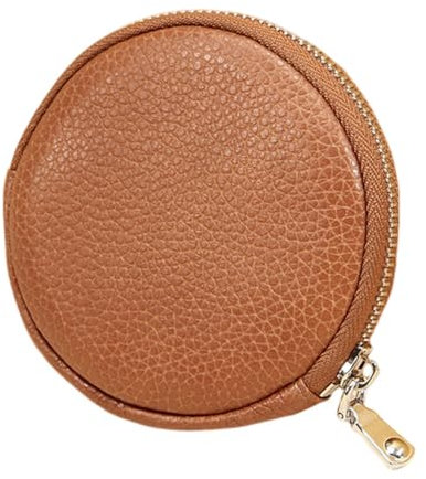 Sac écouteurs Porte-monnaie Rond en Cuir Portefeuille à fermeture éclair Porte-cartes Bancaire Petit Sac de Rangement pour Pièces de monnaie, Carte de crédit, carte d'identité, Clé, Casque (Marron)