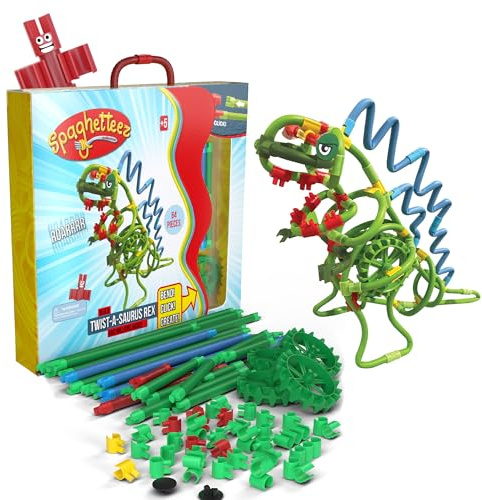 spaghetteez Anti-Stress-Spielzeug für Kinder ab 5 Jahren, pädagogisches Montessori-Bastelset für Jungen und Mädchen, Flexible Baustöcke zum Basteln - Twist-A-Saurus Rex Set