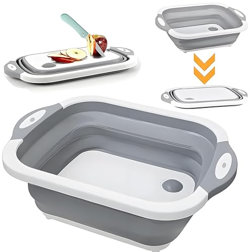 Roysmart Camping Chopping Board Foldable 3 in 1 Multifunctional Chopping Board Camping Foldable for Washing and Storing Fruit and Vegetables Used for Kitchen, Motorhome Accessories, Outdoor