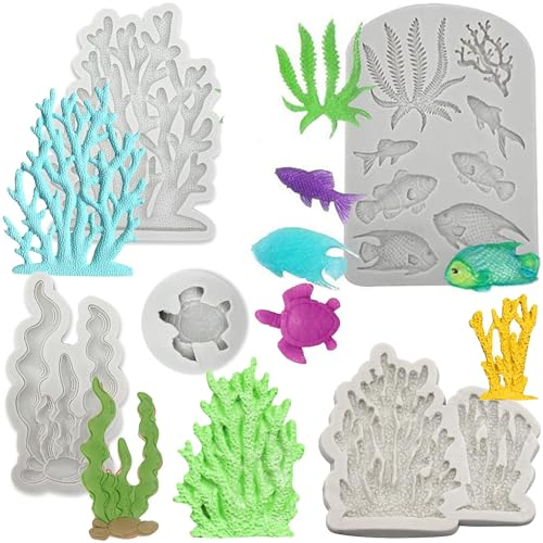 5 stück 3D Marine Thema Silikonform, Meerestiere Fondant Formen, Silikonformen mit Meeresmotiven, Thema Tier Silikon Backformen, für Kuchendekoration, Schokolade, Süßigkeiten, Basteln