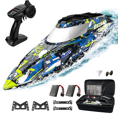 BEZGAR Remote Control Boats With Portable Suitcase, Fast Speed RC Boat 32+ KPH for Pools and Lakes & Sea, Summer Toys for Adults for Kids Boys Age 8+ Years Old, TX123