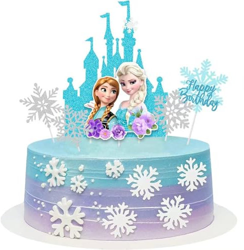 Carton Birthday Cake Topper, Princess Cake Toppers, Snowflake Theme Cake Decoration For kids Girls Party Supplies