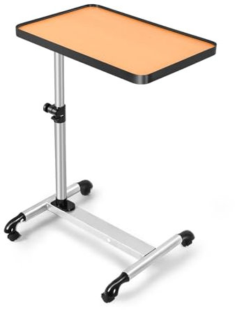 Betttisch mit Rollen, 52 x 34 x 55-85 cm, Höhe/Winkel verstellbar, Pflegetisch Notebooktisch, Rollentisch Beistelltisch mit Bremsen, Laptoptisch Couchtisch, Natur