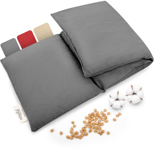 smøla Cuscino grande con noccioli di ciliegia, per forno a microonde, 50 x 20 cm, cuscino termico e freddo, borsa dell'acqua calda naturale, grigio prezioso