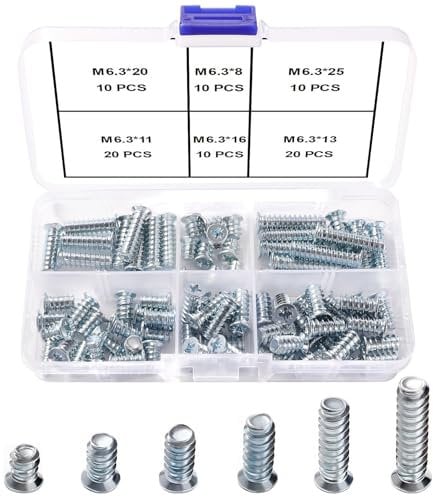 VooGenzek 80 Pezzi M6.3 Assortimento di Viti Euro, Vite Speciale per Mobili, Viti Euro a Testa Svasata, per Armadi da Cucina, Porte, Armadi e Cerniere