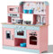 VEVOR Giocattolo Cucina per Bambini, Set Giocattolo da Cucina per Bambini in Legno con Luci Suoni Macchina per Ghiaccio Forno Lavello Microonde Frigorifero Utensili, Giocattolo Cucina, 24 pz, Rosa