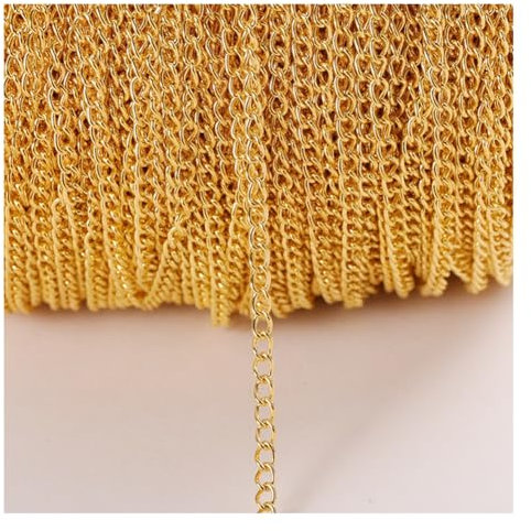 Rockreyoa Kabel Gliederkette DIY Chain Kettenband Schmuckkette Kette Meterware Gliederkette Verdrehte Ketten Panzerketten für Halsketten, Armbänder, Schmuck Zubehör Gold 2.5mm*6m