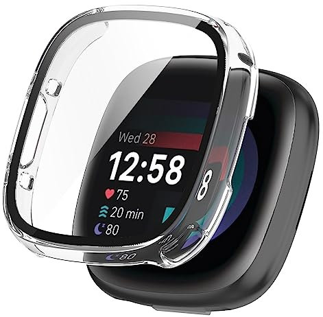 YAODLE Cover per Fitbit Sense 2/Versa 4 Custodia Protettiva, PC Ultra Sottile HD Vetro Temperato Antigraffio 360° Proteggi Schermo Completo (Trasparente)