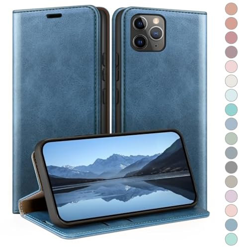HUOUH for iPhone 12 Pro Max 6.7 Wallet case with RFID Blocking PU Leather,Flip Folio Book covers,Credit Card Holder Shockproof Phone case Women Men for Apple 12 Pro Max case Sky Blue