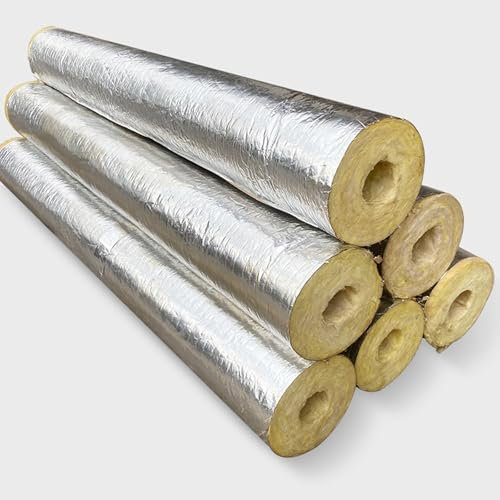 Glaswollrohr, Wärmedämmung, Steinwolle-Isolierrohr, Brandschutz und hochtemperaturbeständiges Aluminiumfolienrohr, selbstdichtendes Isolierrohr (L 1 - 48 mm - 50 mm)