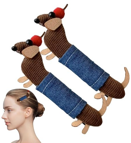 Juego de pinzas para el de perro salchicha, 2 flequillos laterales, bonita y adorable garra de perro, elegante de 10 cm para mujeres, adolescentes y niñas, accesorios divertidos para el