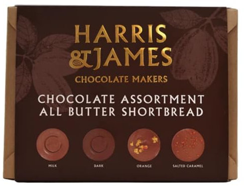 Harris & James All Butter Shortbread Biscuits Assortment Box. Contains Milk Chocolate, Dark Chocolate, Chocolate Orange and Salted Caramel (360g)
