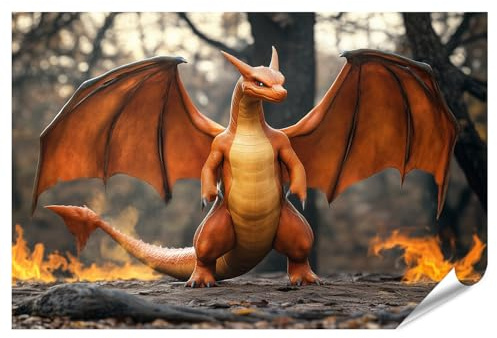 islandburner XXL Bild Poster Riesiger realistischer Gigantimax feuriger Drachencharakter (3) Premium Bilder Fotodruck