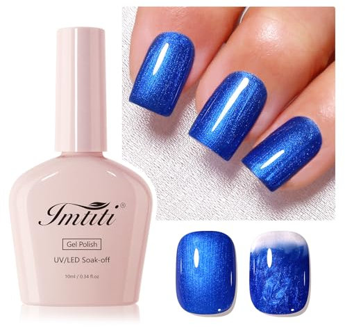 Imtiti Smalto gel perlato, 1 pezzo di smalto gel UV LED blu scintillante, lunga durata, manicure fai da te a casa per la primavera e l'estate (10ML-961)