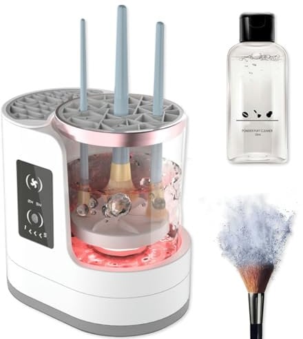 Limpiador y secador automático multifunción 3 en 1 con solución limpiadora, botón táctil, función de secado al aire, se puede sincronizar, limpiador de esponja de maquillaje alimentado por USB