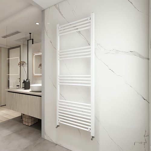 Biubiubath Radiatore termoarredo scaldasalviette da bagno bianco acciaio al carbonio (1500 x 600 mm) interasse 550mm