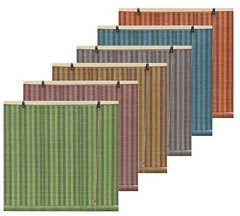 Store enrouleur en bambou 70 % de taux d'ombrage Taille personnalisable Couleur bois vert Idéal pour la douche Disponible en orange, violet foncé, gris et bleu