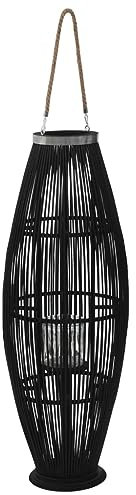 Meuble Article Maison Suspension Lanterne Bougeoir Bambou Noir 95 cm