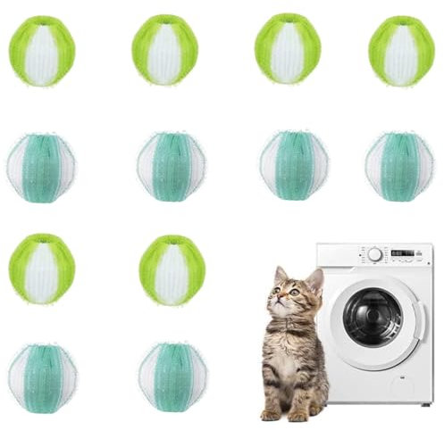 12pcs Pet Hair Remover Washing Machine,Pet Hair Dissolver,Ha-Ir Catcher Washing Machine,Lint Catcher was-Hing Ma-Chine,Reusable Lint Balls for Washer and Dryer,for Removing Wool Cotton(Blue+Green)