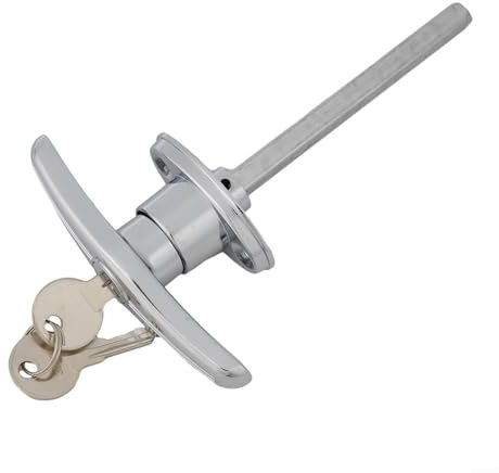 Besttoolifes Verrou de poignée en T en alliage de zinc de couleur naturelle avec poignée en T, longue poignée de porte, châssis, armoire avec 2 clés, pour caravane, abri de jardin, camping-car