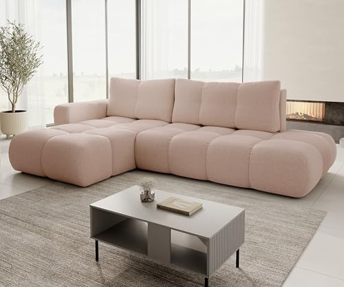 AXLIVING Ecksofa mit Schlaffunktion Hosio, 288 cm, hellcreme-rosa Polsterung Links