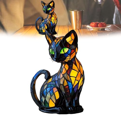 Joselin CAT for Night Stands Table Lamps Resin Stained Resin Tabletop Night Light, UniqueGift for Cat Lovers