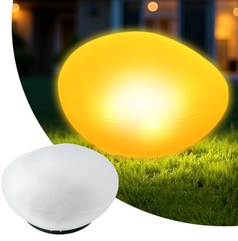 MEDOYOH 1PCS WarmWhite Light Solar Glass Stone Light, Solar Pathway Pond Light with 4 LEDs, IP44 Waterproof Auto On/Off Garden Ornaments for Lawn Ground Outdoor Decor