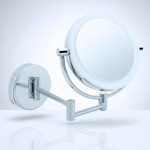 Libaro Kosmetikspiegel Modena – LED Schminkspiegel 5x/10x Vergrößerung – Wandmontage mit Dimmer & Auto-Off – ausziehbarer Beautyspiegel Ø 15,5 cm – Betrieb mit Batterien oder USB-Kabel