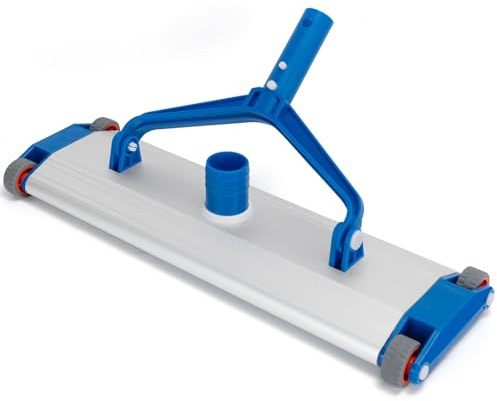 Spazzola Piscina con Attacco Aspirazione 45 cm in Alluminio con 4 Ruote, Testa Aspirafango Piscina Pesante 2,8 kg per Tubo 38 mm, Spazzola Aspiratore per Piscine Fuori Terra e Interrate