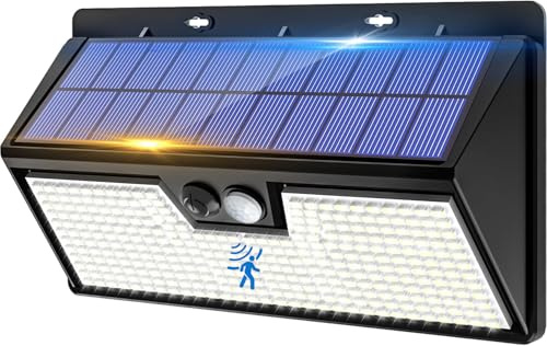 vighep 318 LED Solarlampe Außen mit Bewegungsmelder, große Solar-Wandleuchte Kaltweiß, IP65 wasserdichte Außenlampe mit 3 Modi, Solarleuchte für Garten, Garage, Haustür, Treppe, 1 Stück