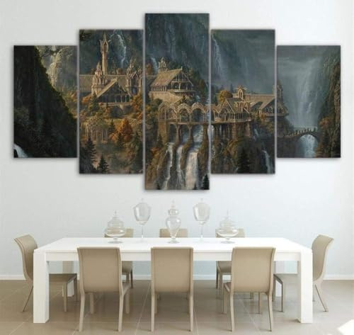 MengMj Tableau sur toile 5 panneaux,Le Seigneur des Anneaux, toile Décoration murale Art mural Maison Chambre Salon Affiche Poster