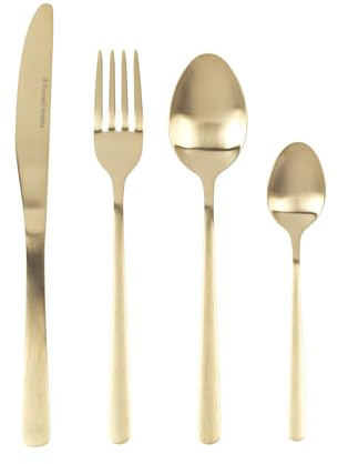 Russell Hobbs Vienna 32 Piece Cutlery Set – 18/0 Stainless Steel Silverware, Service for 8, Forks, Knives, Tablespoons and Teaspoons, Dishwasher Safe Flatware, Gold Satin Finish